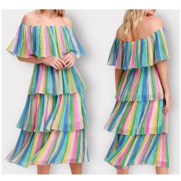 Lulu's Multicolor Pleated Tired Dress SIZE SMALL - Picture 2 of 3